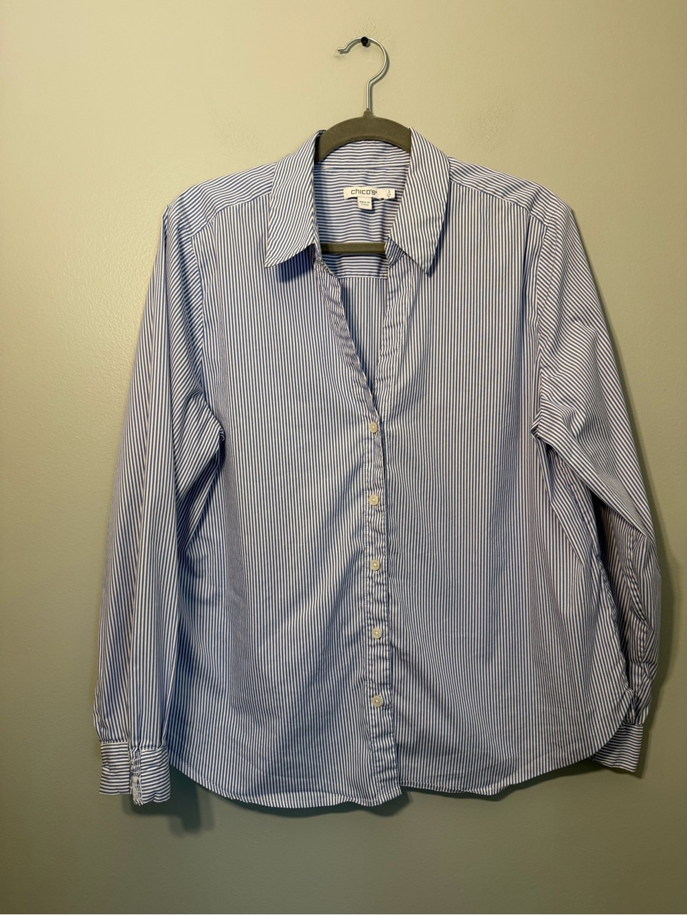 Chico's Narrow Blue-and-White Stripe Button-Front Shirt